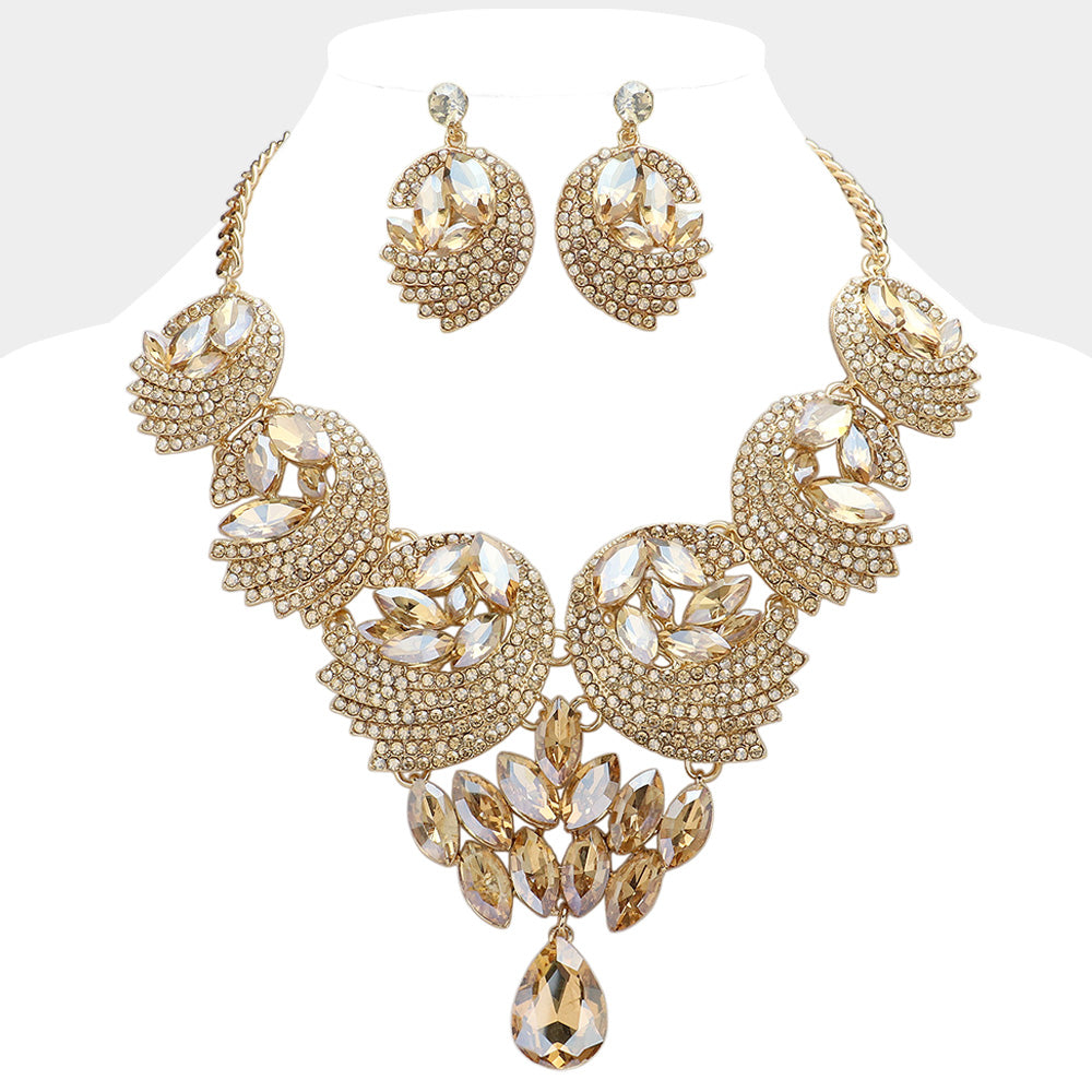 Madeline Love Gold, Lt Col Topaz Teardrop Marquise Stone Embellished Rhinestone Paved Abstract Bib Statement Necklace