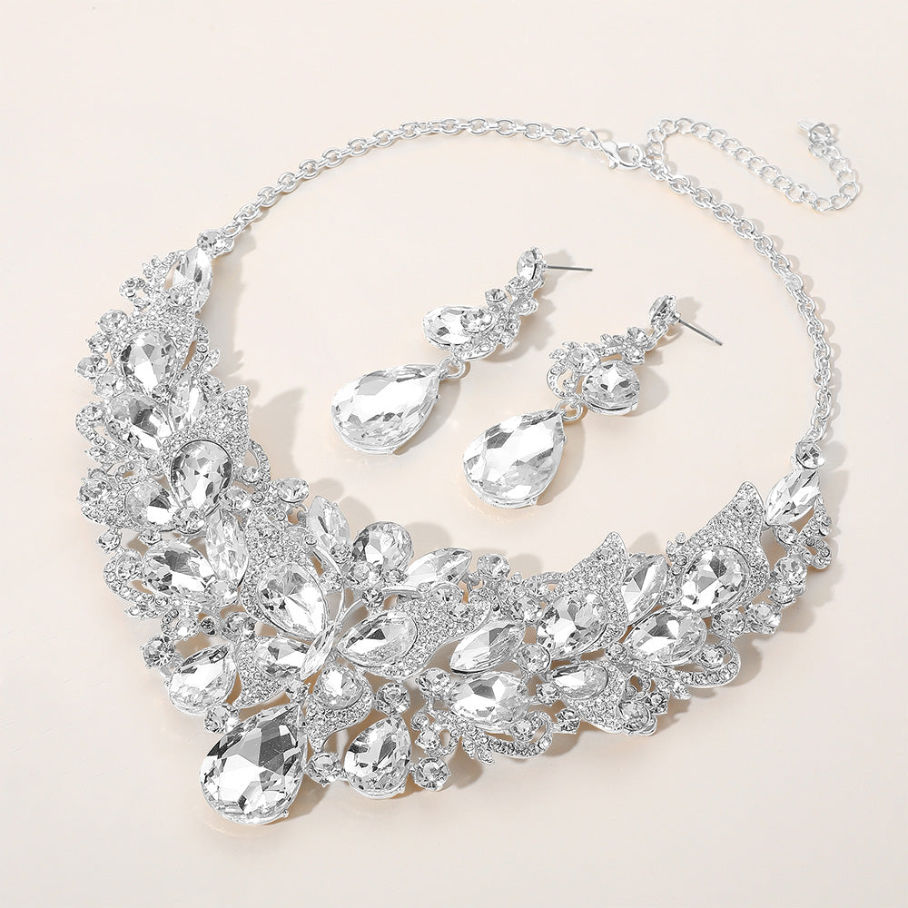 Madeline Love Clear, Silver Butterfly Glass Stone Cluster Pointed Teardrop Stone Cluster Evening Necklace