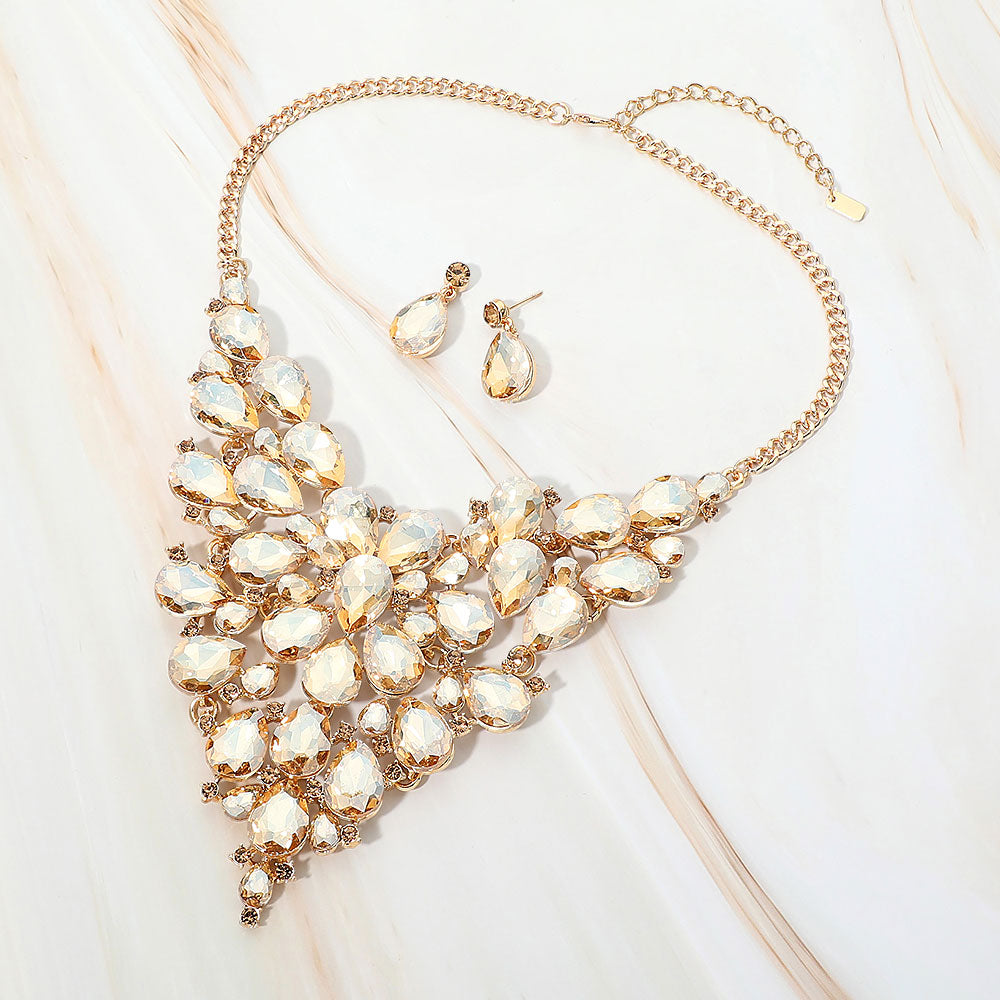 Madeline Love Gold, Lt Col Topaz Bold Teardrop Cluster Embellished Evening Necklace