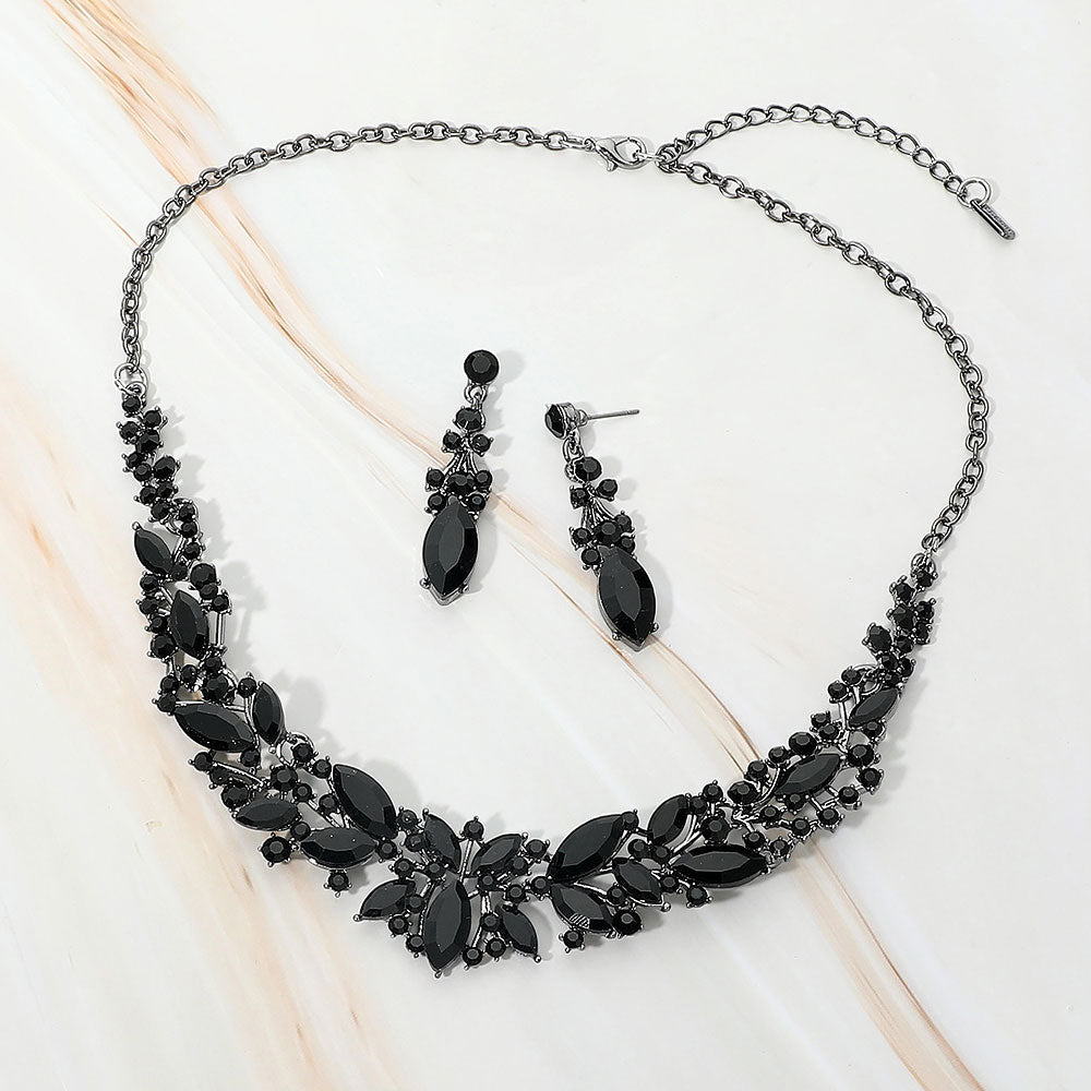 Madeline Love Black, Jet Black Marquise Stone Cluster Embellished Evening Necklace