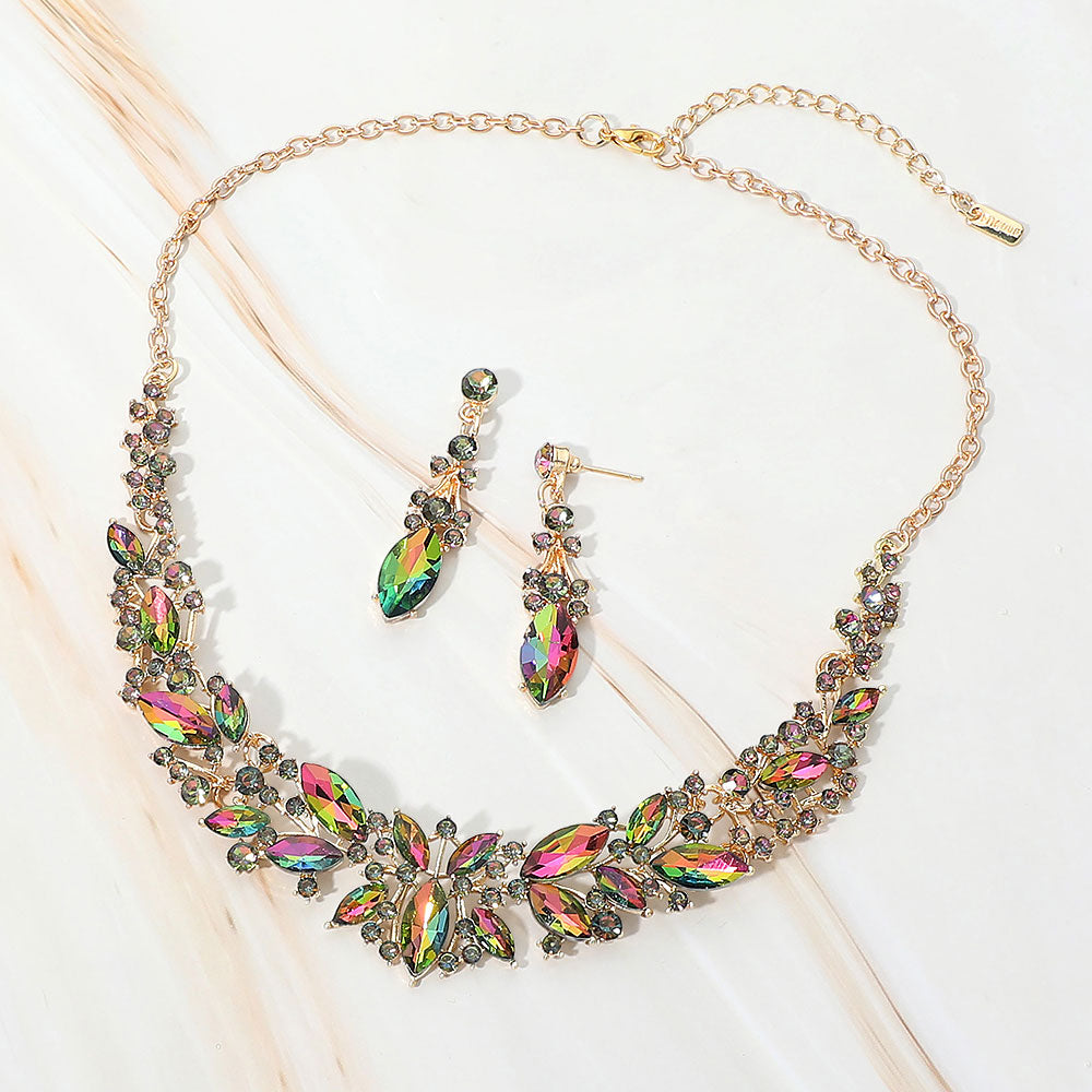 Madeline Love Gold, Vitrail Medium Marquise Stone Cluster Embellished Evening Necklace