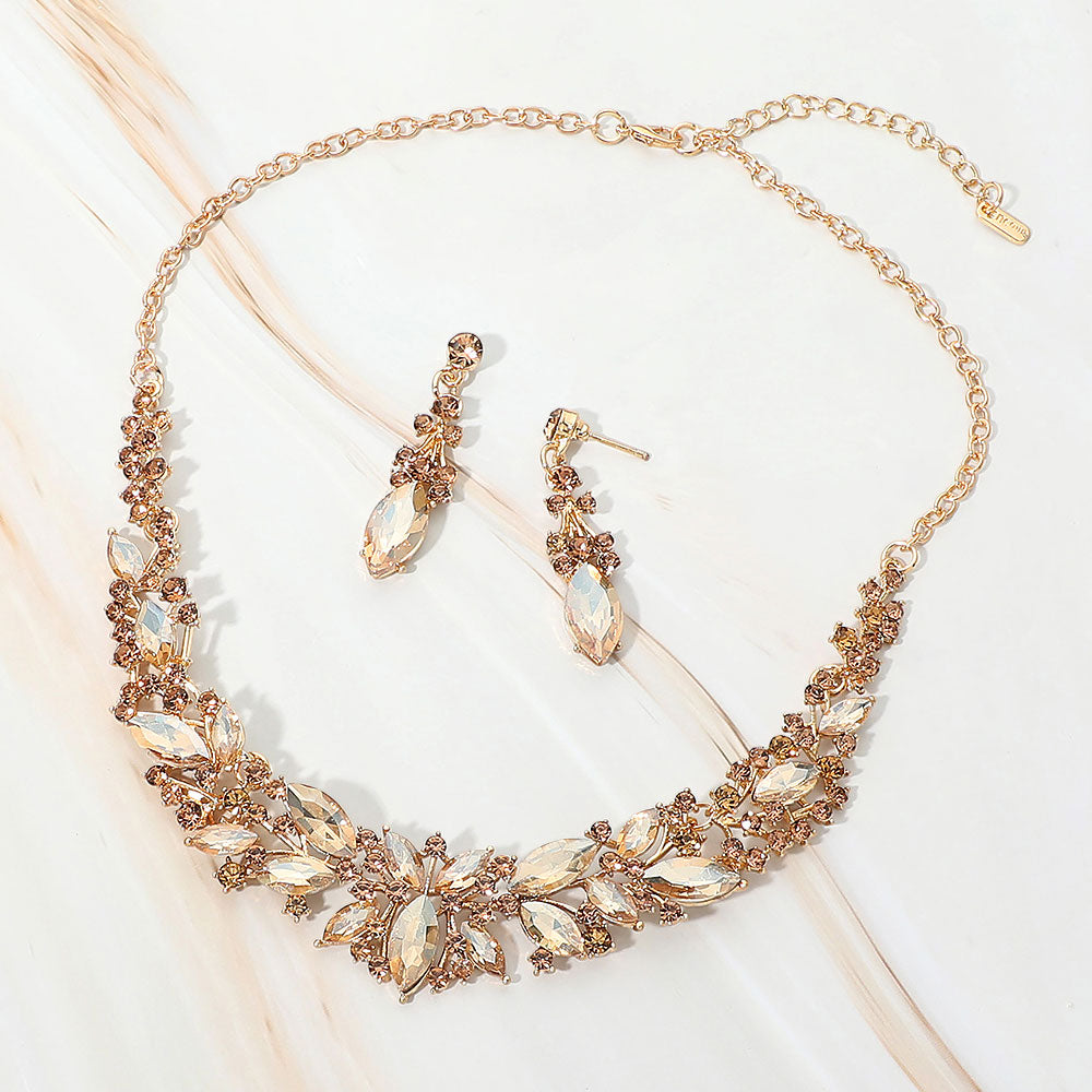 Madeline Love Gold, Lt Col Topaz Marquise Stone Cluster Embellished Evening Necklace