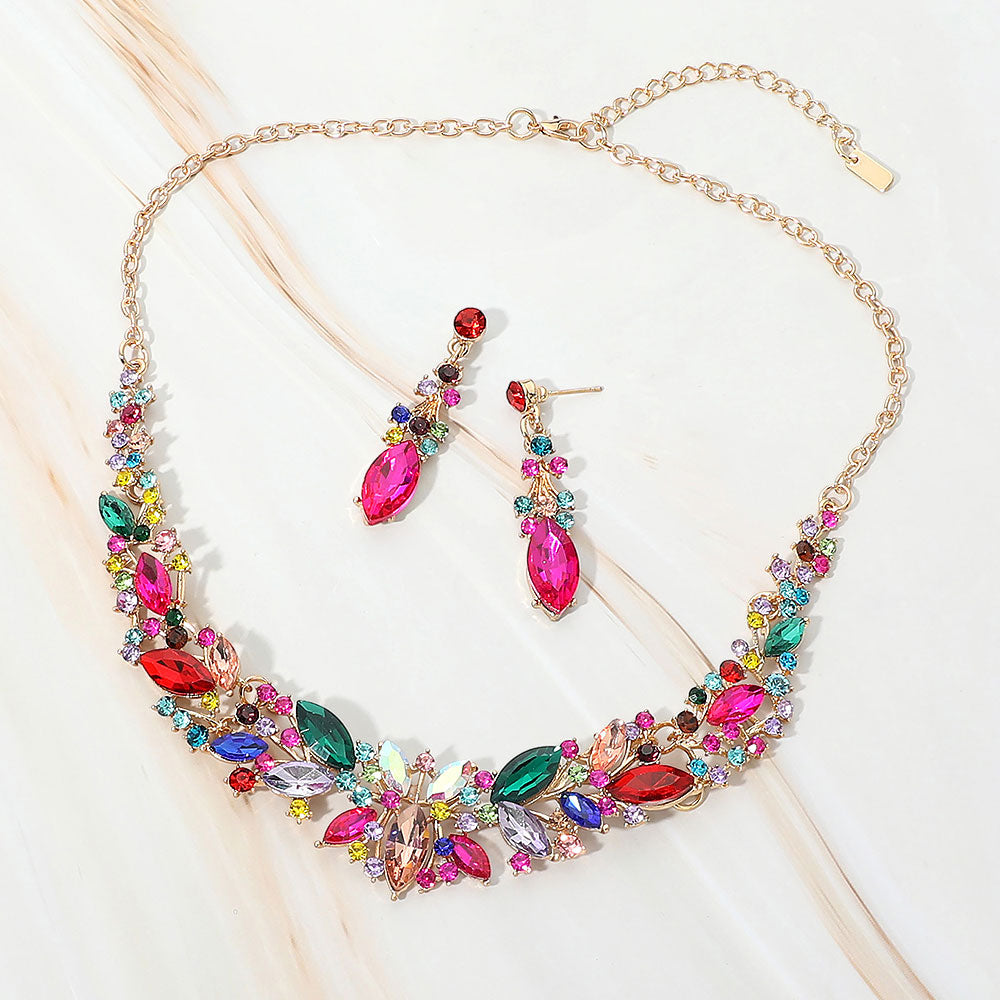 Madeline Love Gold, Multi Marquise Stone Cluster Embellished Evening Necklace