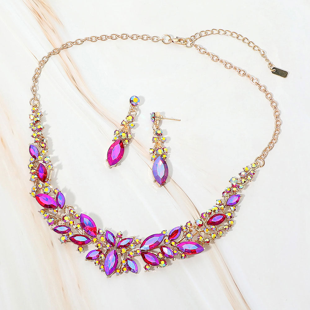 Madeline Love AB, Gold, Purple Marquise Stone Cluster Embellished Evening Necklace