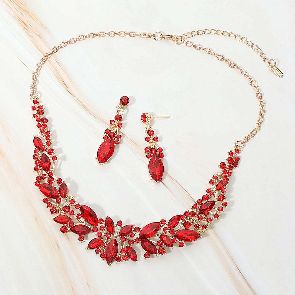 Madeline Love Gold, Red Marquise Stone Cluster Embellished Evening Necklace