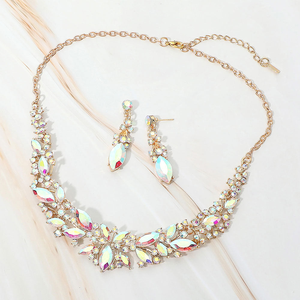Madeline Love AB, Gold Marquise Stone Cluster Embellished Evening Necklace