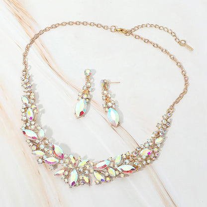 Madeline Love AB, Gold Marquise Stone Cluster Embellished Evening Necklace