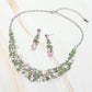 Madeline Love Pink&Green, Rhodium Marquise Stone Cluster Embellished Evening Necklace