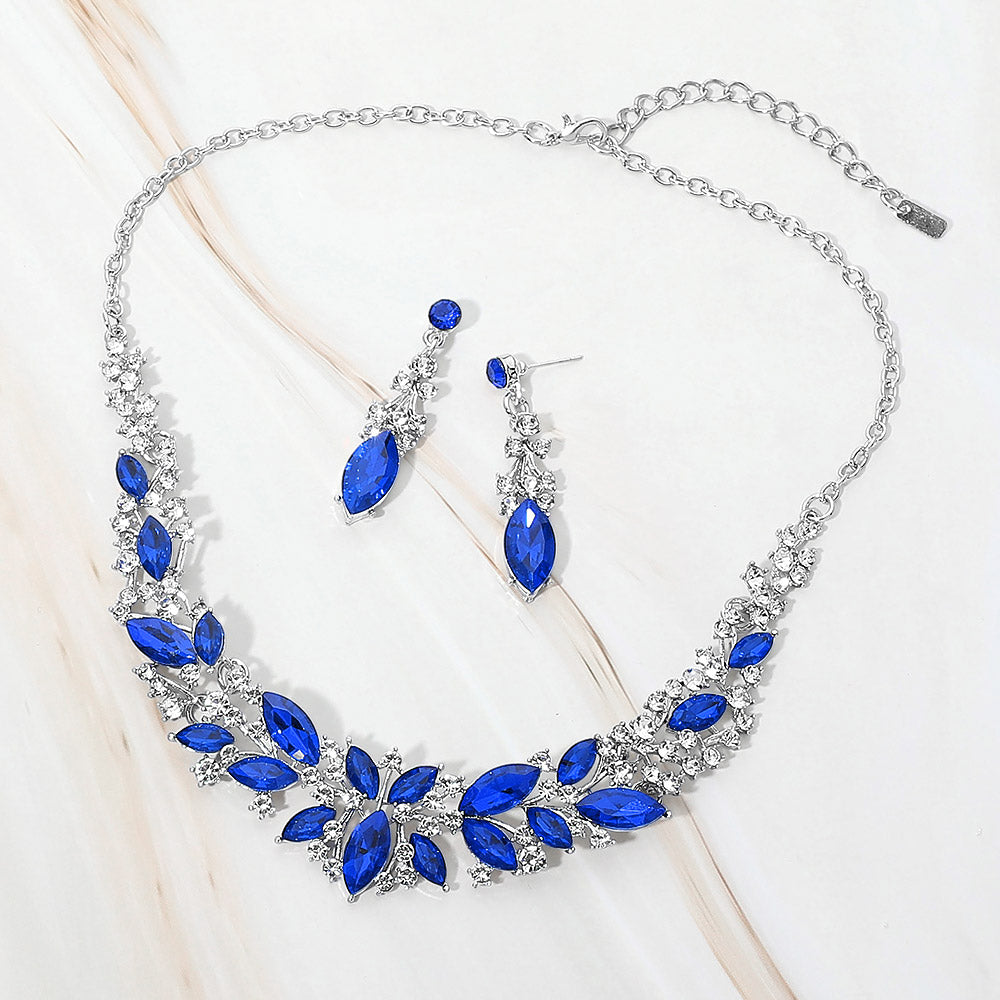 Madeline Love Clear, Rhodium, Royal Blue Marquise Stone Cluster Embellished Evening Necklace