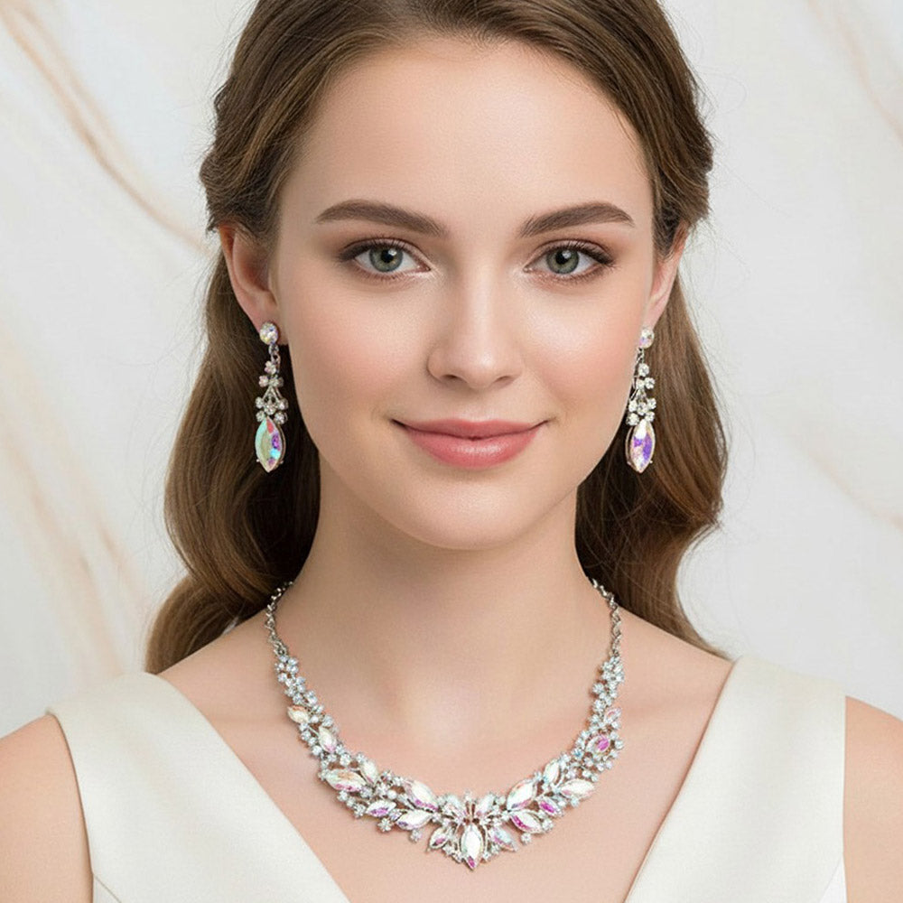 Madeline Love AB, Rhodium Marquise Stone Cluster Embellished Evening Necklace