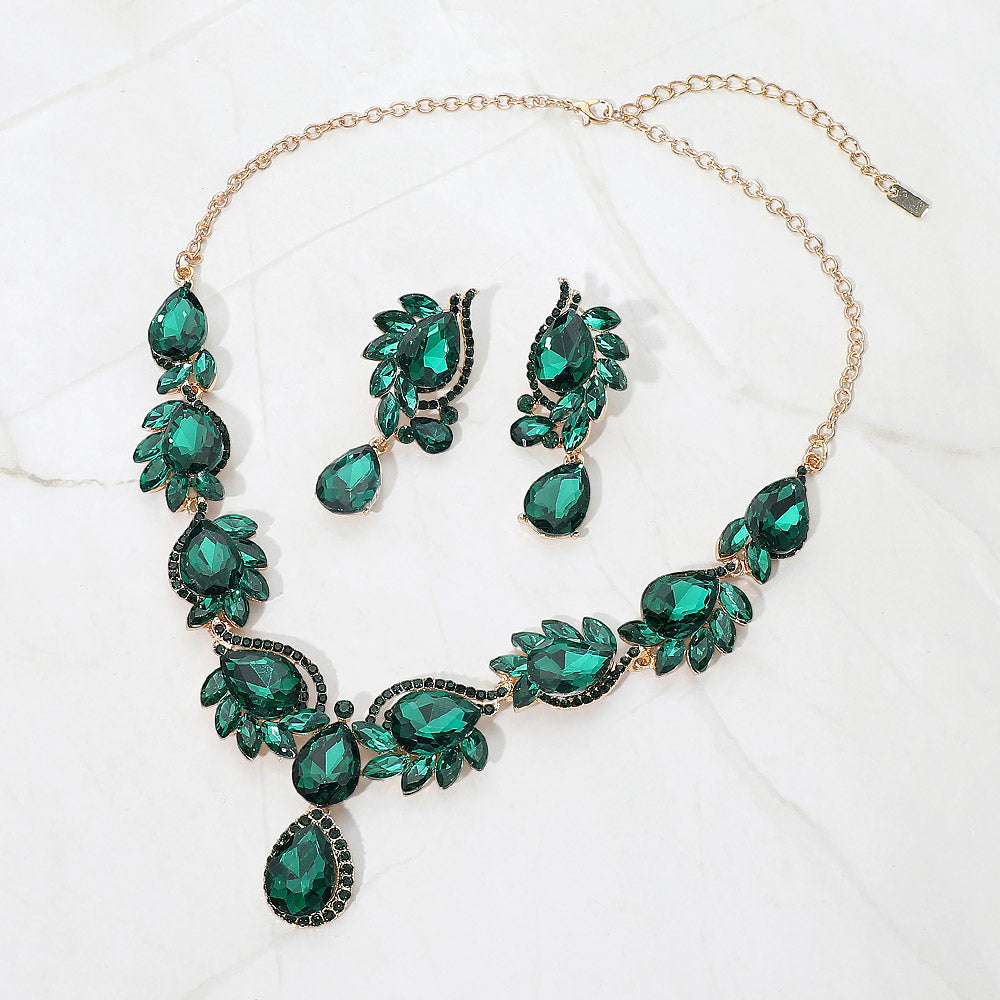 Madeline Love Gold, Green Elegant Crystal Evening Statement Necklace