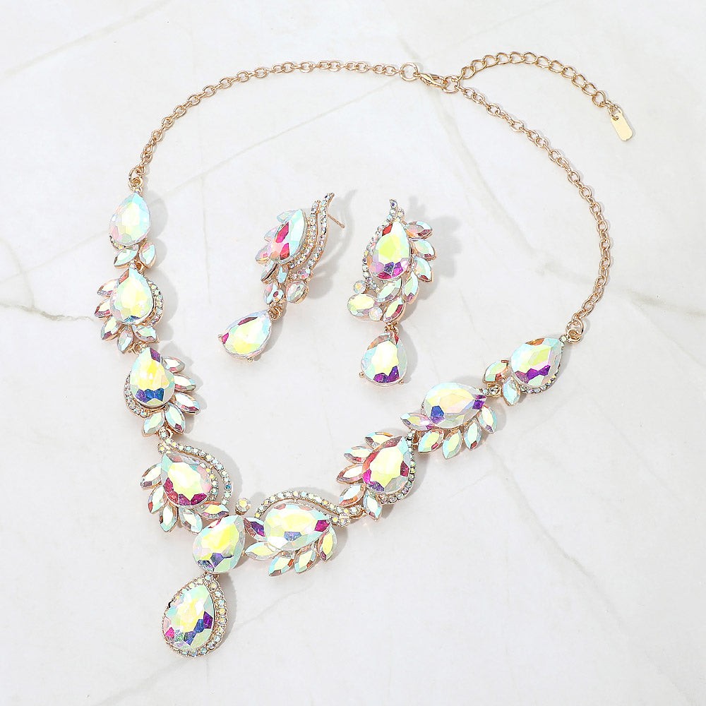 Madeline Love AB, Gold Elegant Crystal Evening Statement Necklace