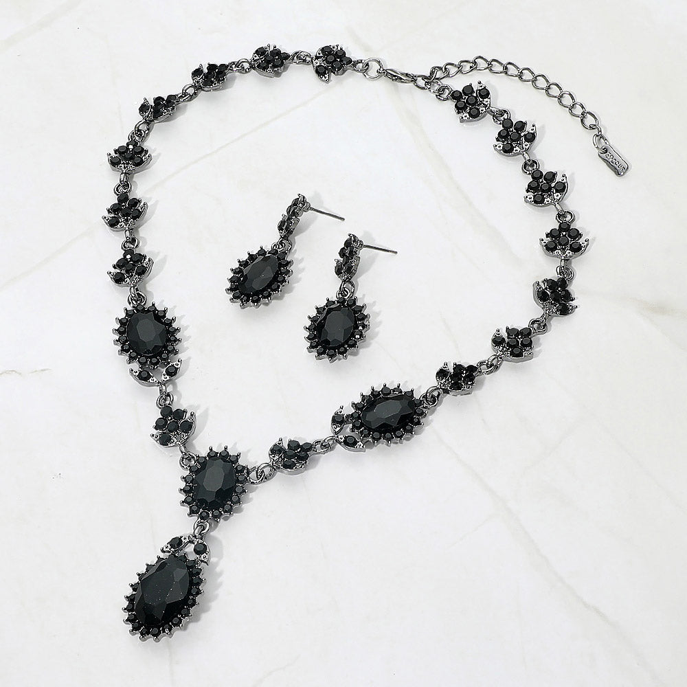 Madeline Love Black, Jet Black Oval Faceted Stone Accent Vintage Inspired Evening Necklace