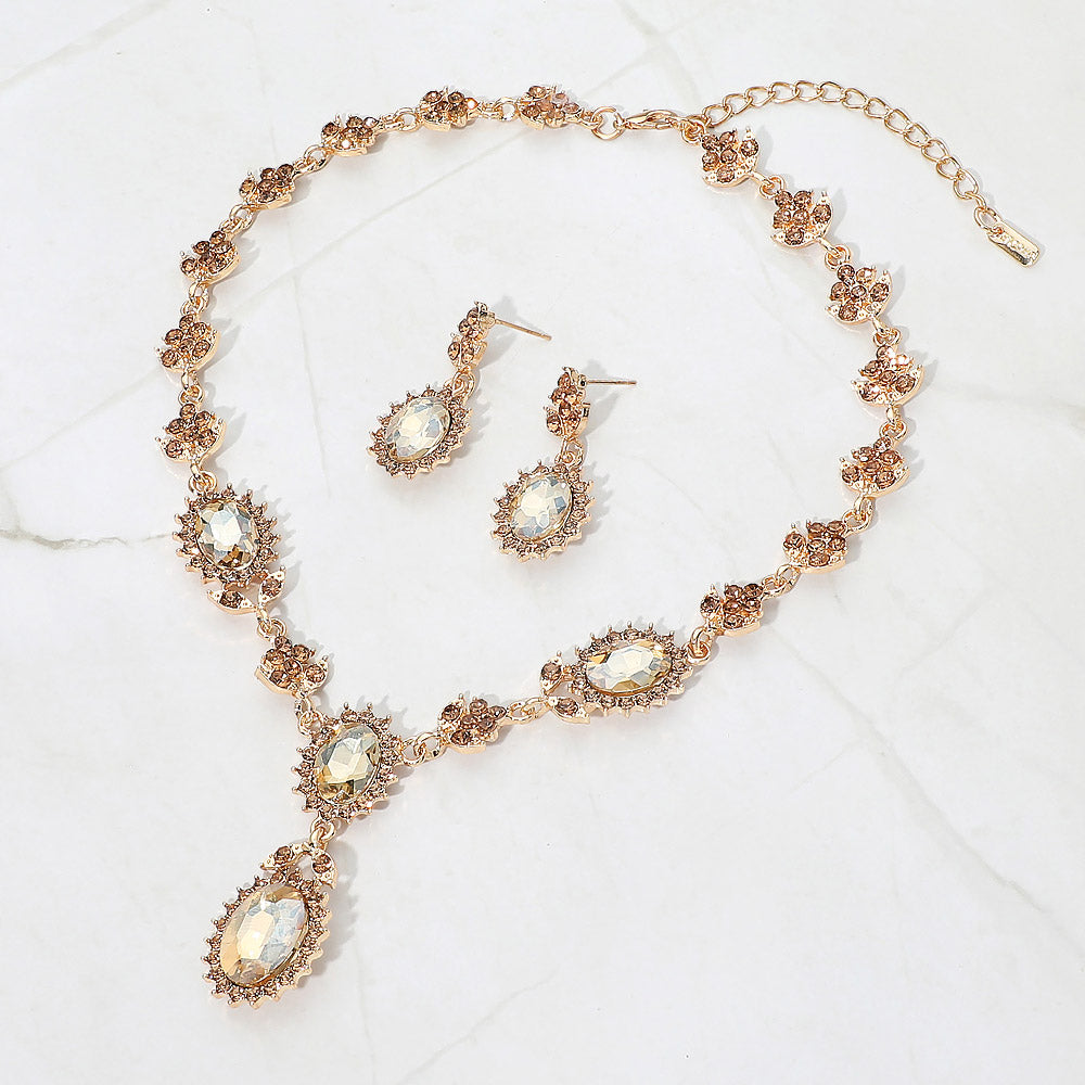 Madeline Love Gold, Lt Col Topaz Oval Faceted Stone Accent Vintage Inspired Evening Necklace