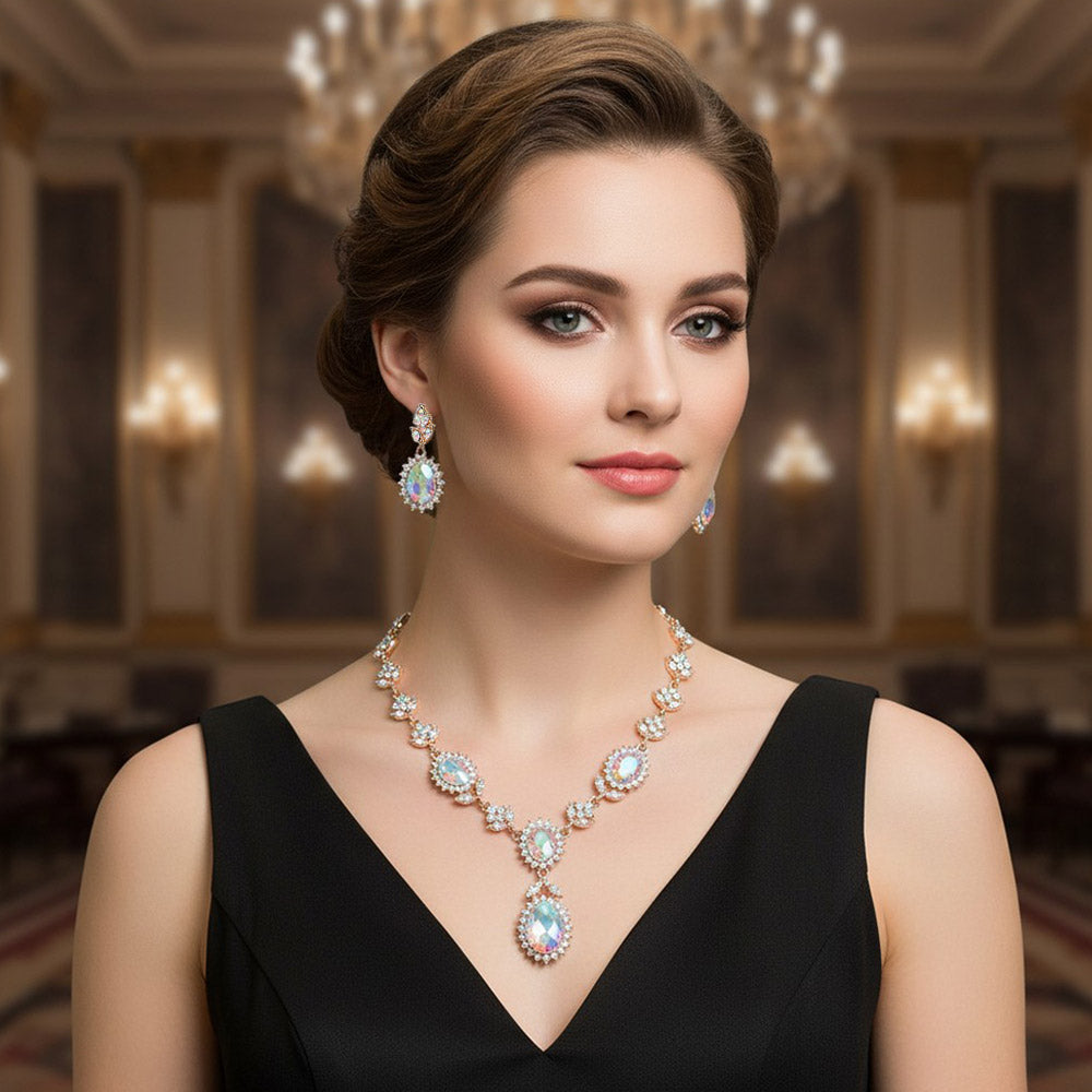 Madeline Love AB, Gold Oval Faceted Stone Accent Vintage Inspired Evening Necklace