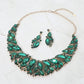 Madeline Love Gold, Green Marquise Stone Cluster Embellished Evening Necklace