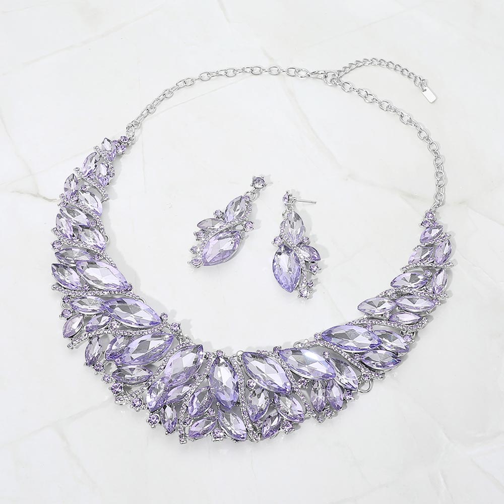 Madeline Love Light, Purple , Silver Marquise Stone Cluster Embellished Evening Necklace
