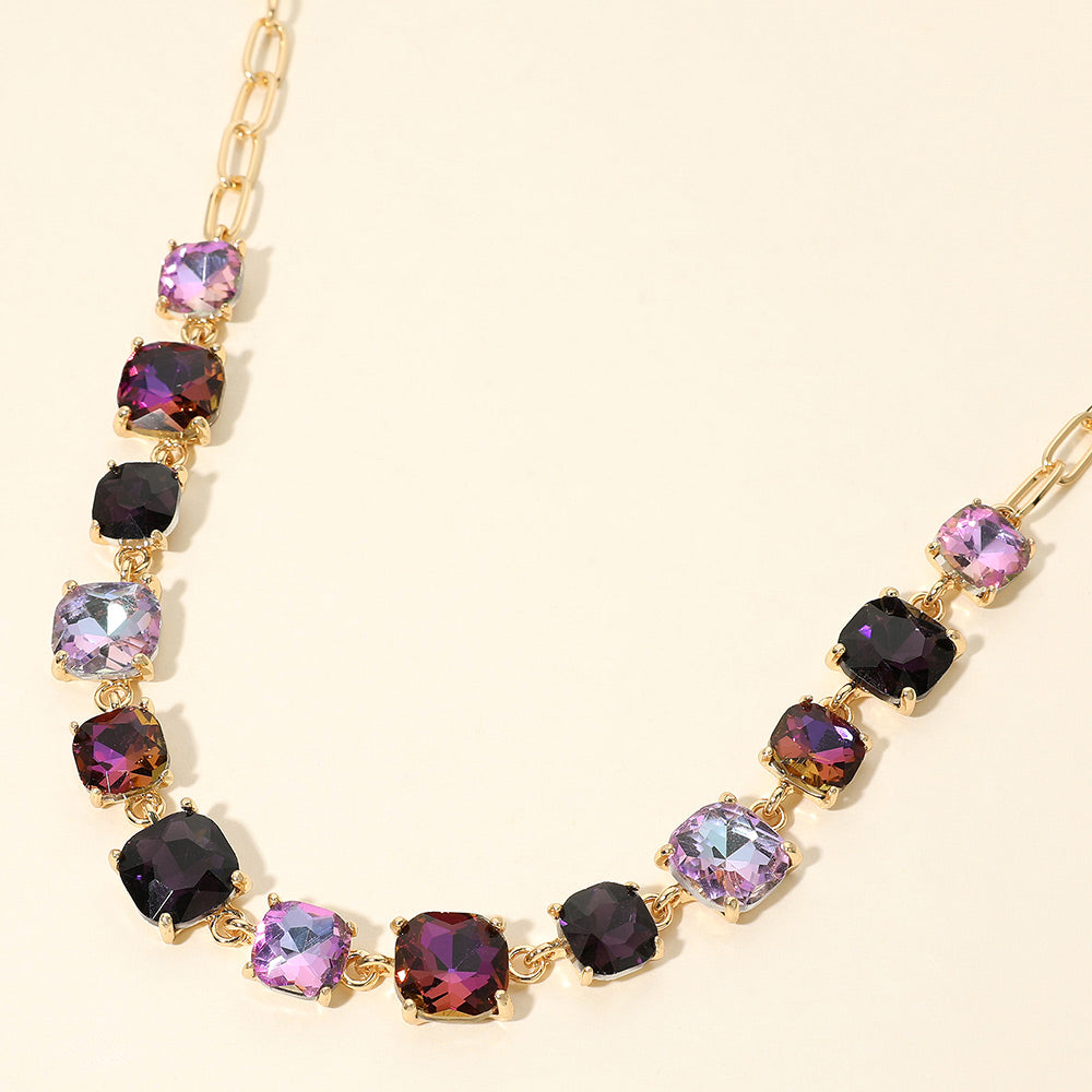 Madeline Love Multi, Purple Cushion Square Stone Link Evening Necklace