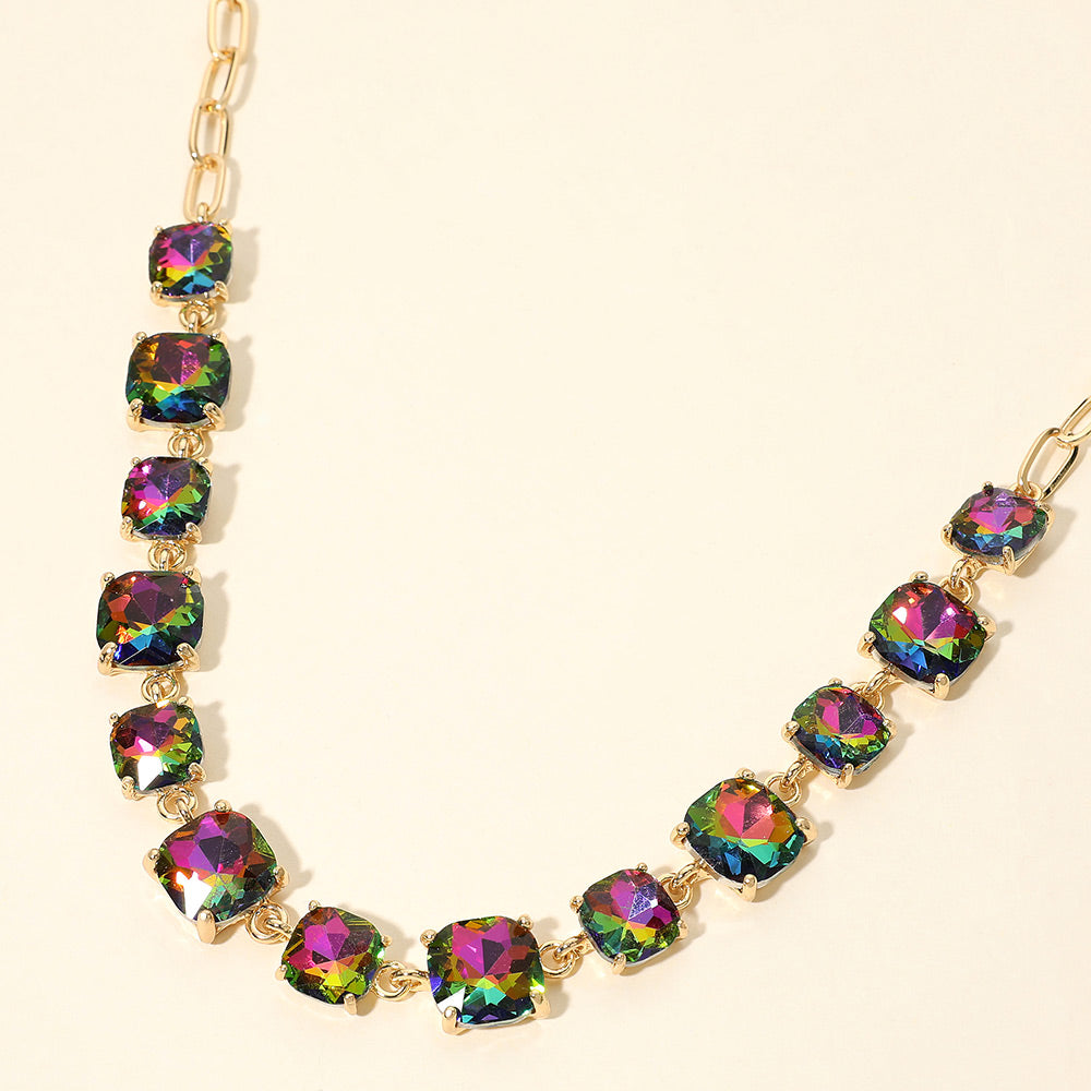 Madeline Love Brown Cushion Square Stone Link Evening Necklace