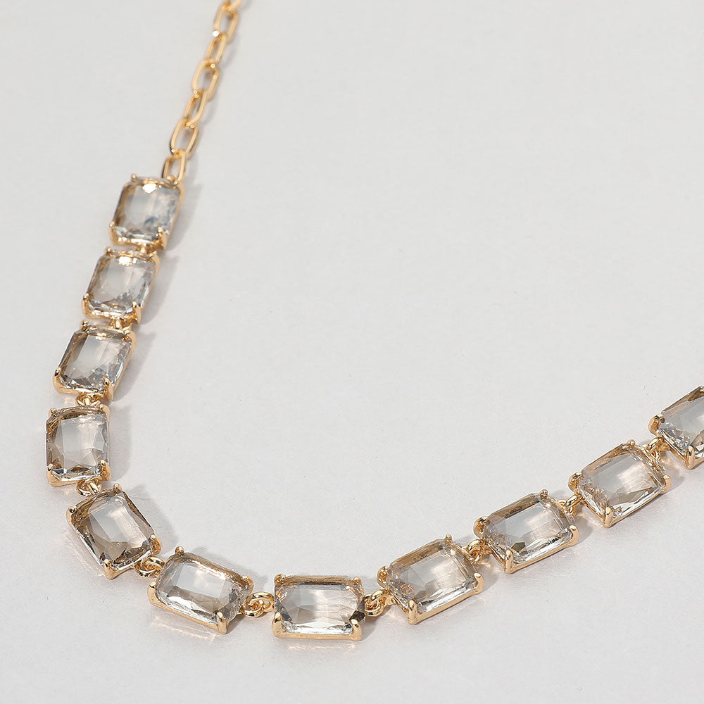 AB, Black Diamond Cushion Rectangular Stone Cluster Link Evening Necklace
