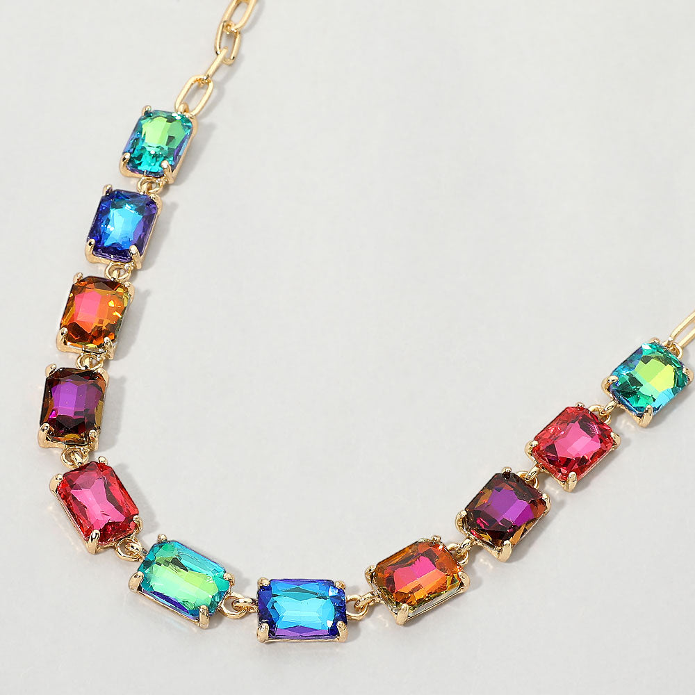Madeline Love Multi Cushion Rectangular Stone Cluster Link Evening Necklace