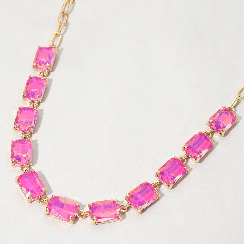 Madeline Love Plum Cushion Rectangular Stone Cluster Link Evening Necklace