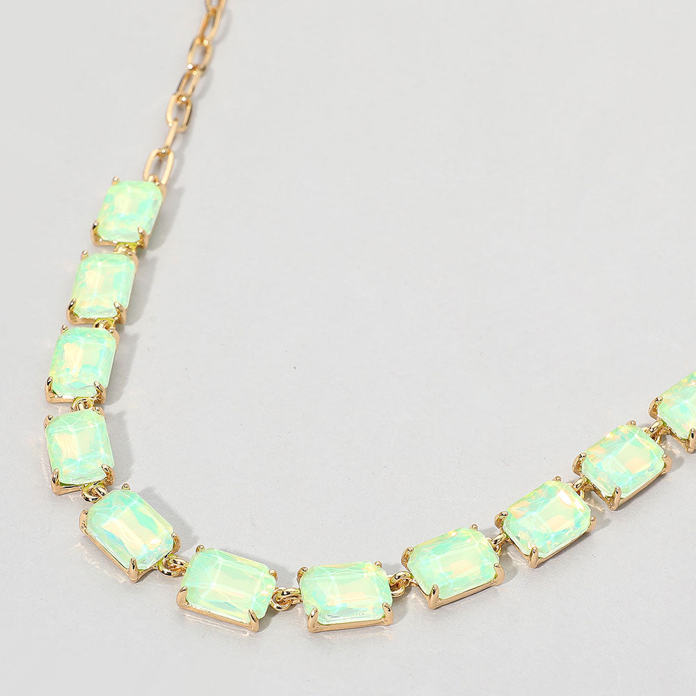 Madeline Love Mint, Opal Cushion Rectangular Stone Cluster Link Evening Necklace