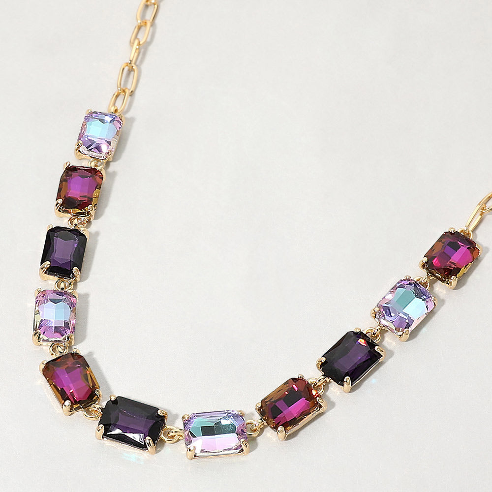 Madeline Love Multi, Purple Cushion Rectangular Stone Cluster Link Evening Necklace