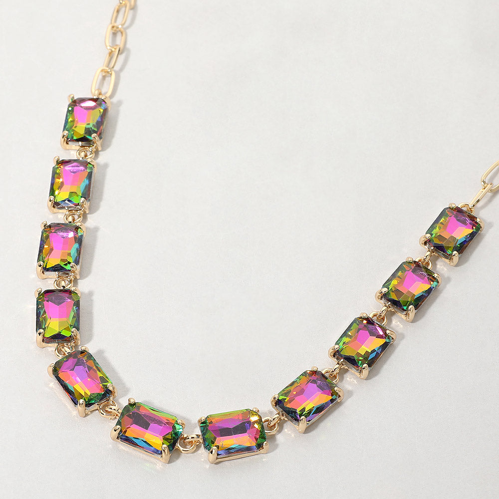 Madeline Love Vitrail Medium Cushion Rectangular Stone Cluster Link Evening Necklace