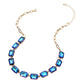 Blue, Gold Cushion Rectangular Stone Cluster Link Evening Necklace
