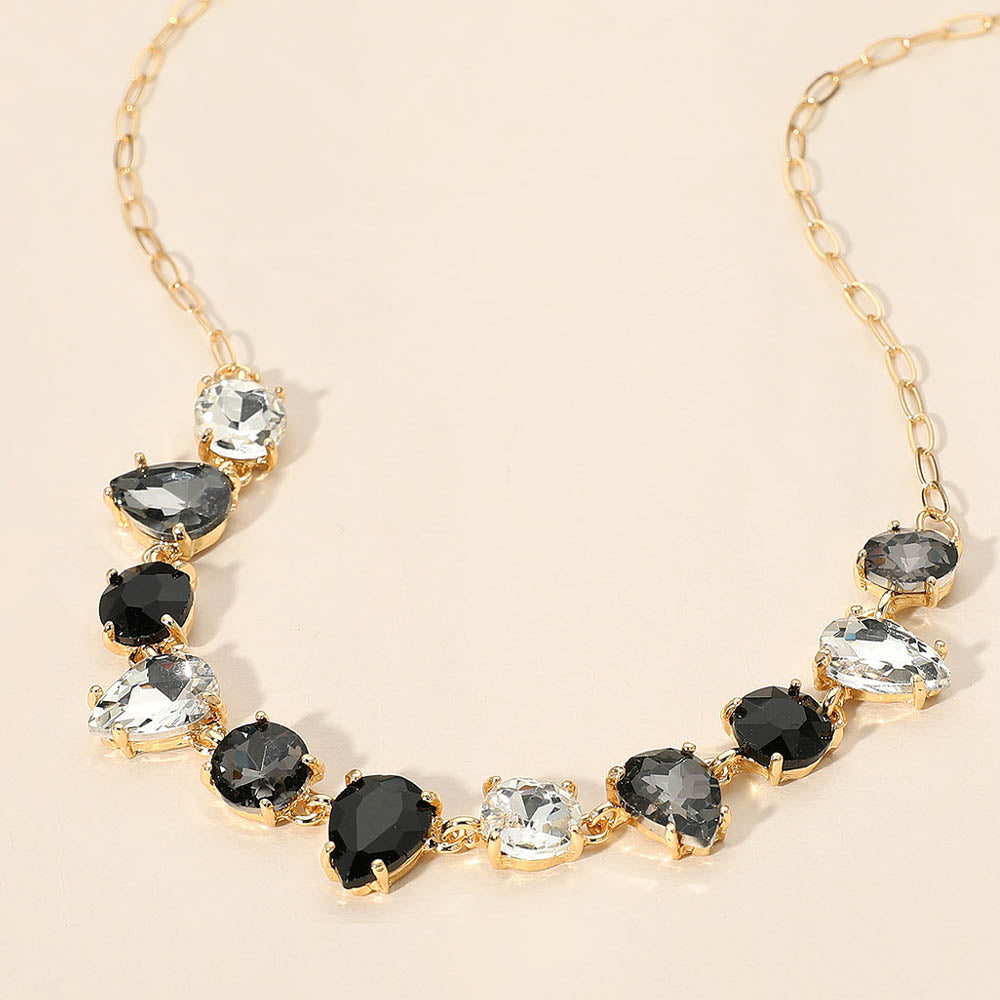 Madeline Love Black, Multi Cushion Teardrop Round Oval Stone Link Evening Necklace