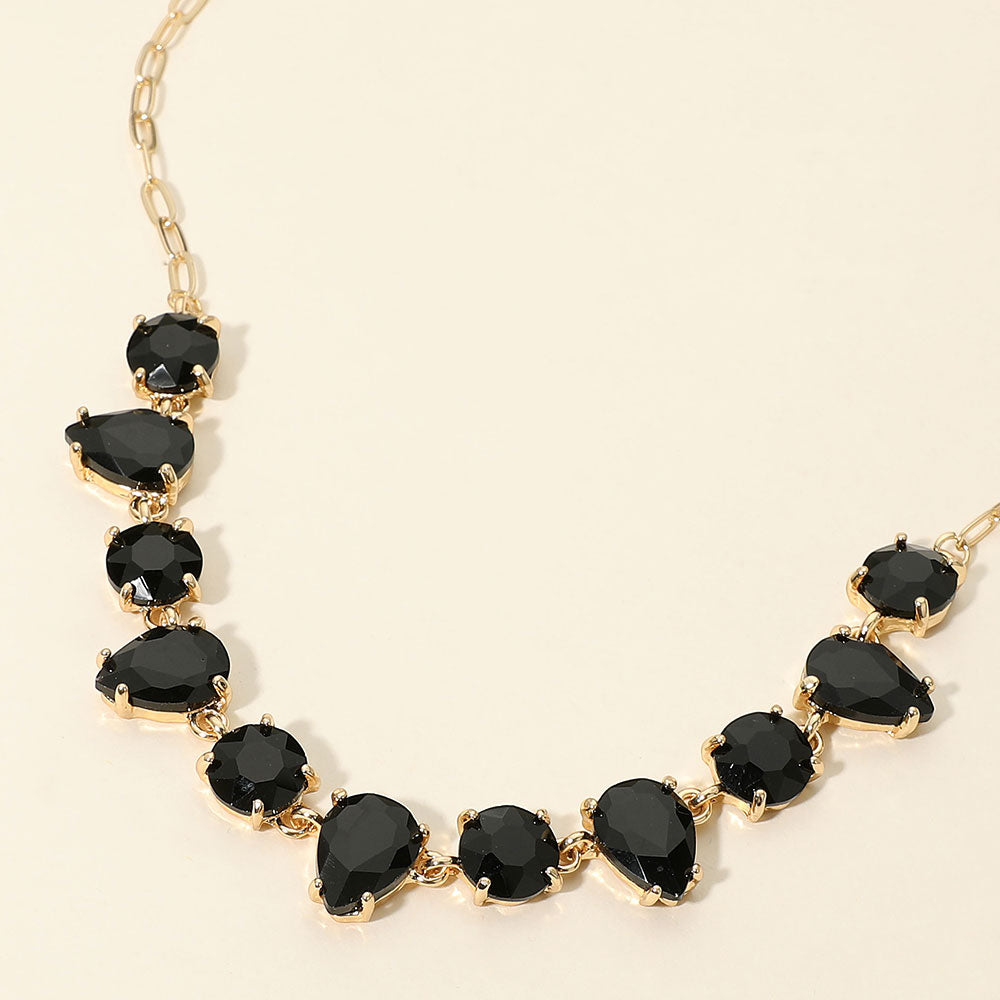 Madeline Love Black Cushion Teardrop Round Oval Stone Link Evening Necklace