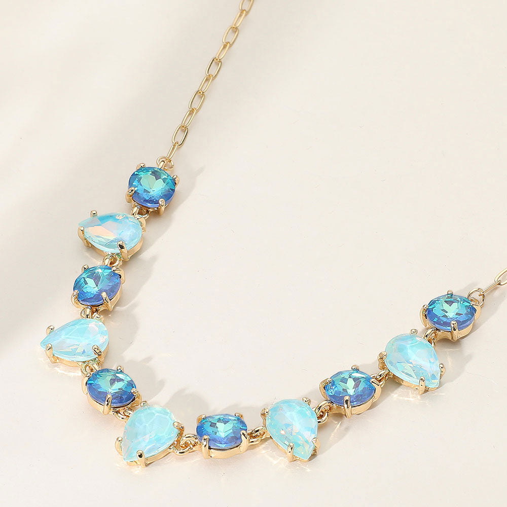 Madeline Love Blue, Multi Cushion Teardrop Round Oval Stone Link Evening Necklace