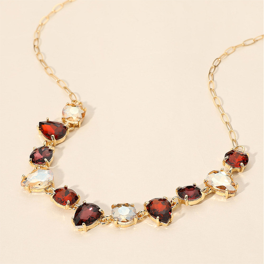 Madeline Love Brown, Multi Cushion Teardrop Round Oval Stone Link Evening Necklace