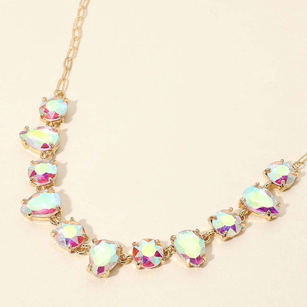 Madeline Love AB, Gold Cushion Teardrop Round Oval Stone Link Evening Necklace