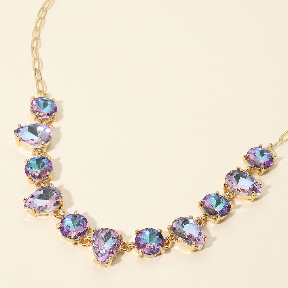 Madeline Love AB, Lavender Cushion Teardrop Round Oval Stone Link Evening Necklace