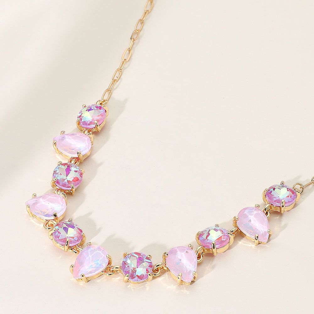 Madeline Love Lavender, Multi Cushion Teardrop Round Oval Stone Link Evening Necklace