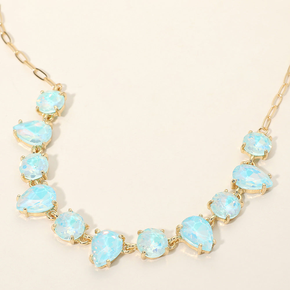 Madeline Love Aqua, Opal Cushion Teardrop Round Oval Stone Link Evening Necklace