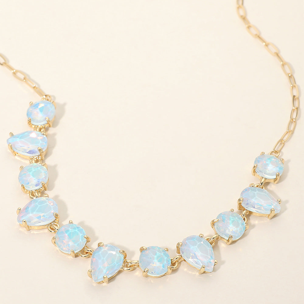 Madeline Love Blue, Opal Cushion Teardrop Round Oval Stone Link Evening Necklace