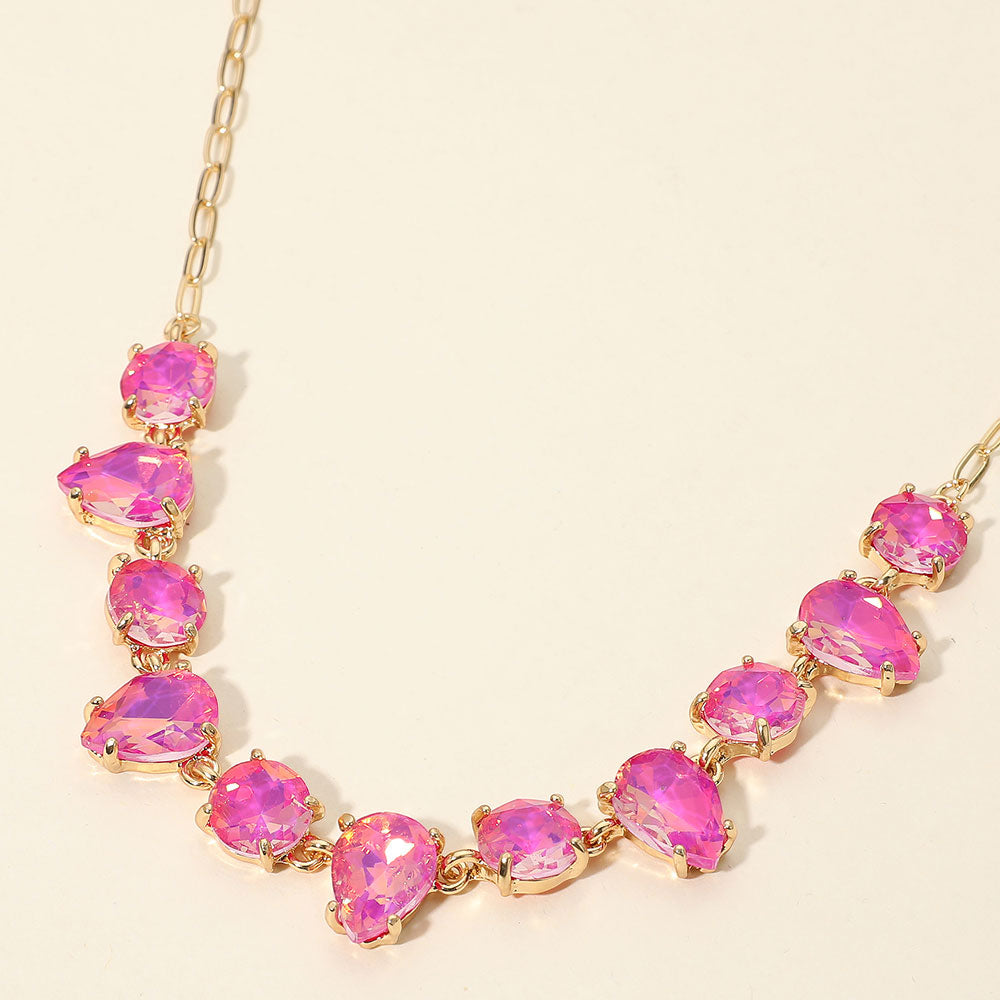 Madeline Love Plum Cushion Teardrop Round Oval Stone Link Evening Necklace