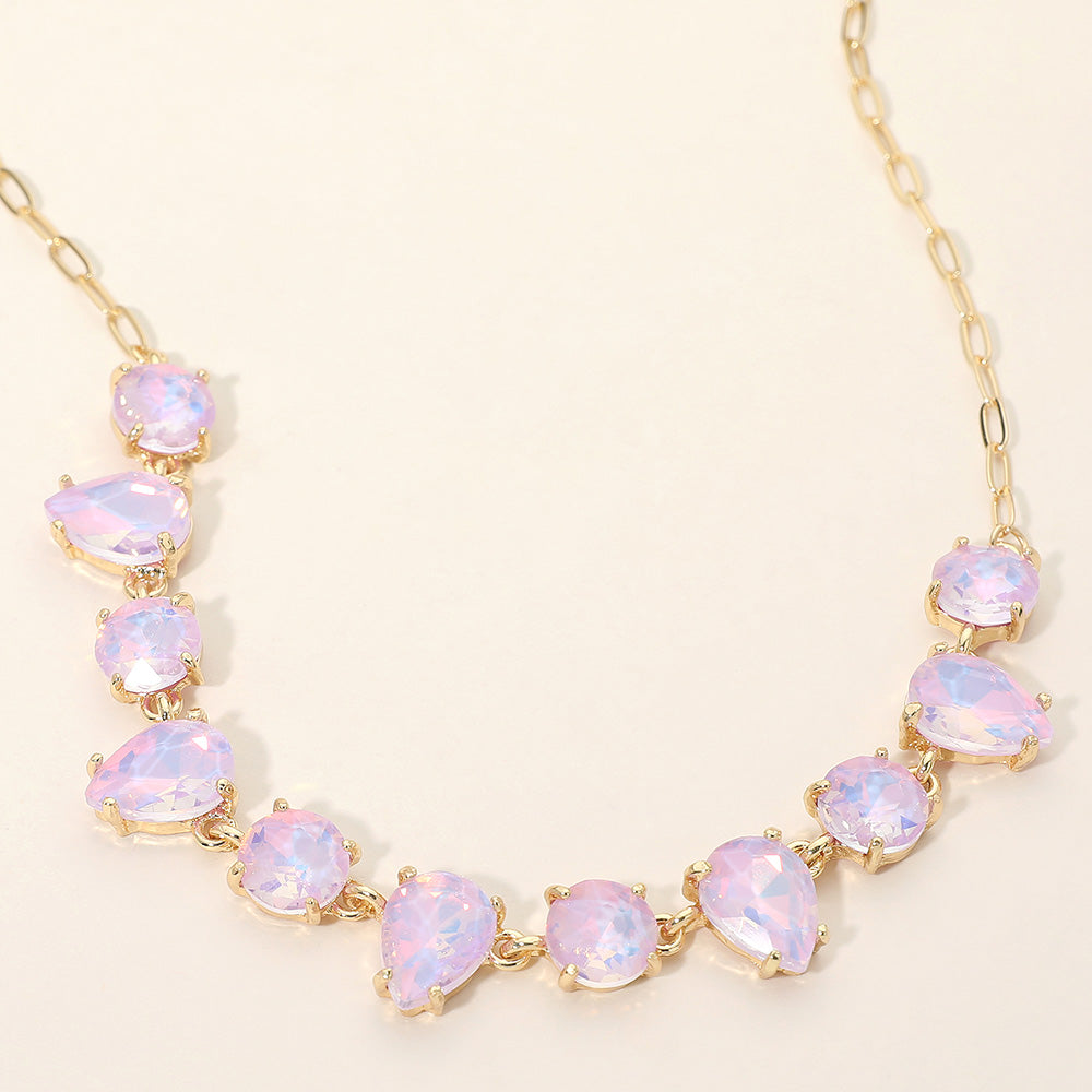 Madeline Love Lavender, Opal Cushion Teardrop Round Oval Stone Link Evening Necklace
