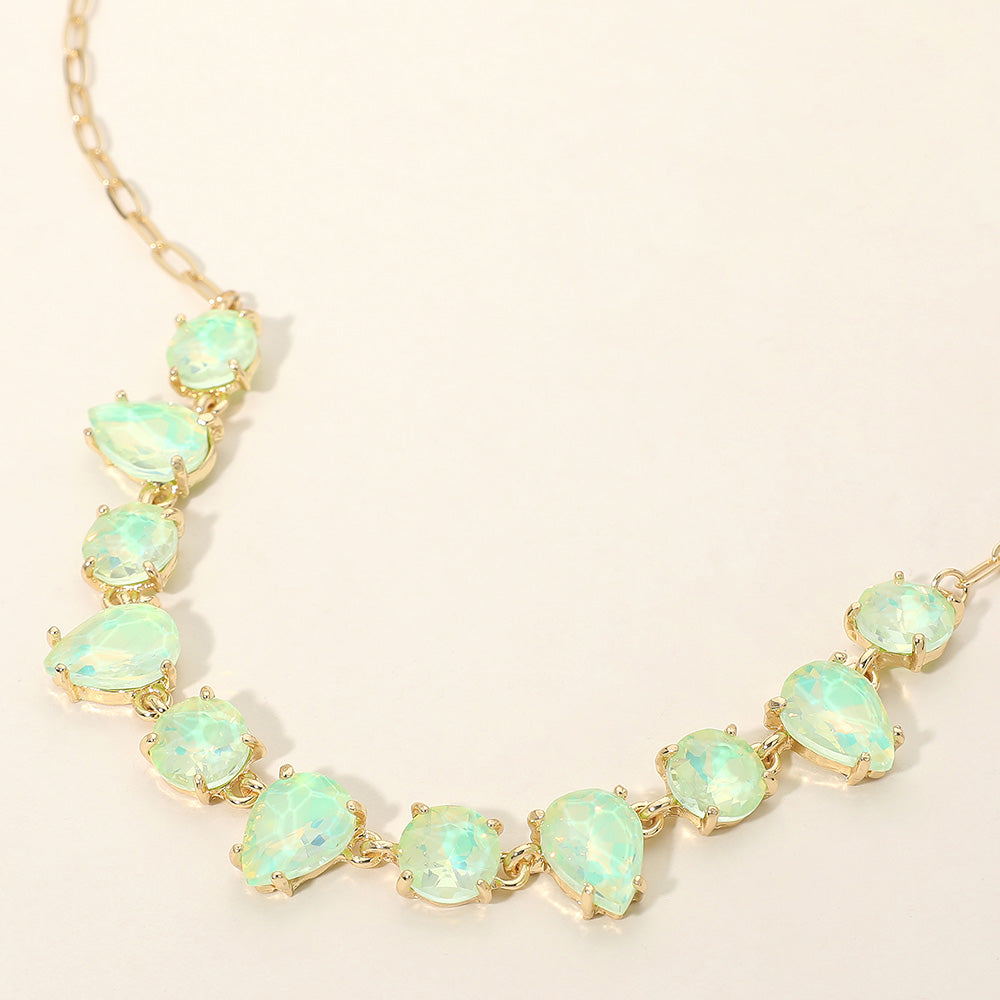 Madeline Love Mint, Opal Cushion Teardrop Round Oval Stone Link Evening Necklace