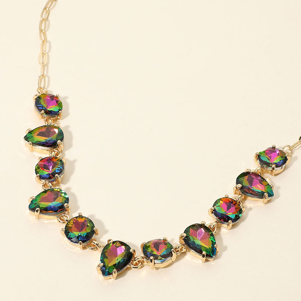 Madeline Love Vitrail Medium Cushion Teardrop Round Oval Stone Link Evening Necklace
