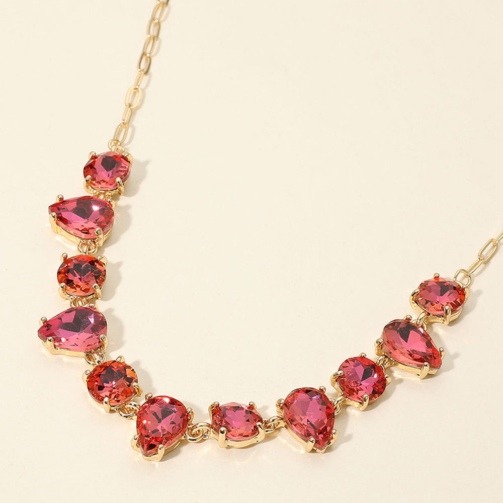 Madeline Love AB, Rose Cushion Teardrop Round Oval Stone Link Evening Necklace