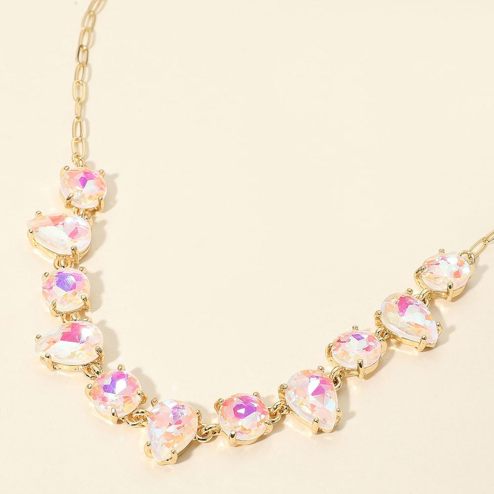 Madeline Love AB, White Cushion Teardrop Round Oval Stone Link Evening Necklace