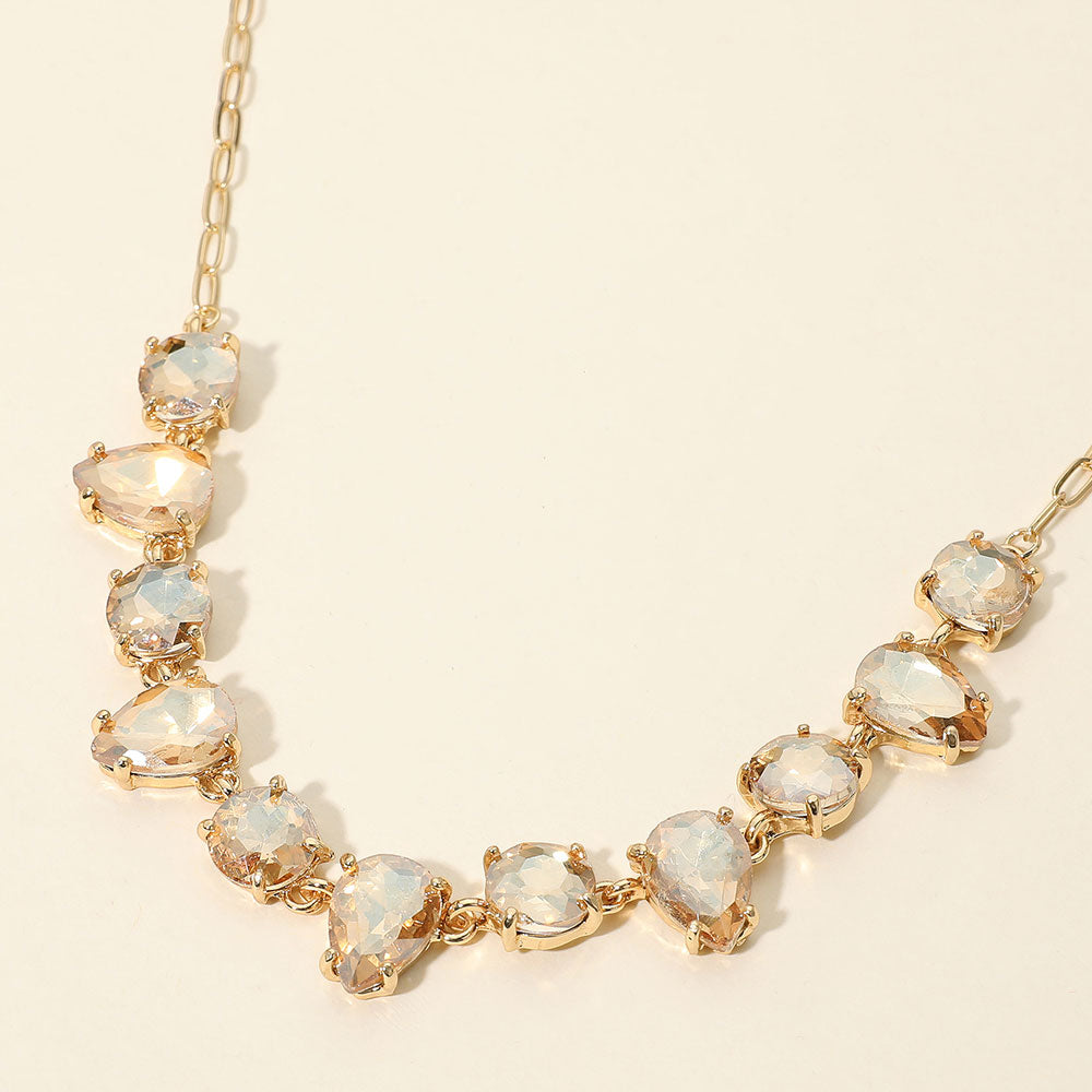 Madeline Love AB, Gold, Topaz Cushion Teardrop Round Oval Stone Link Evening Necklace