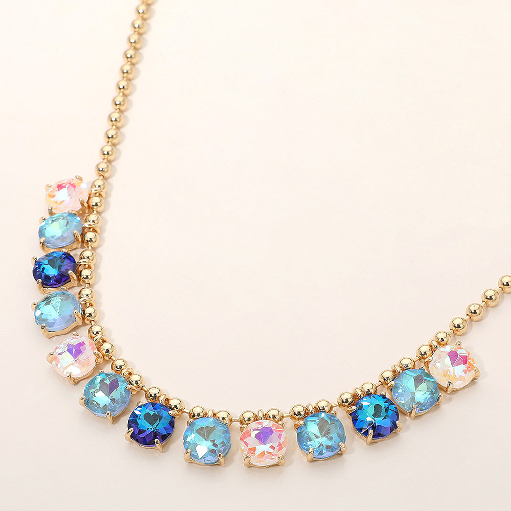 Madeline Love Blue, Multi Cushion Round Stone Beaded Link Evening Necklace