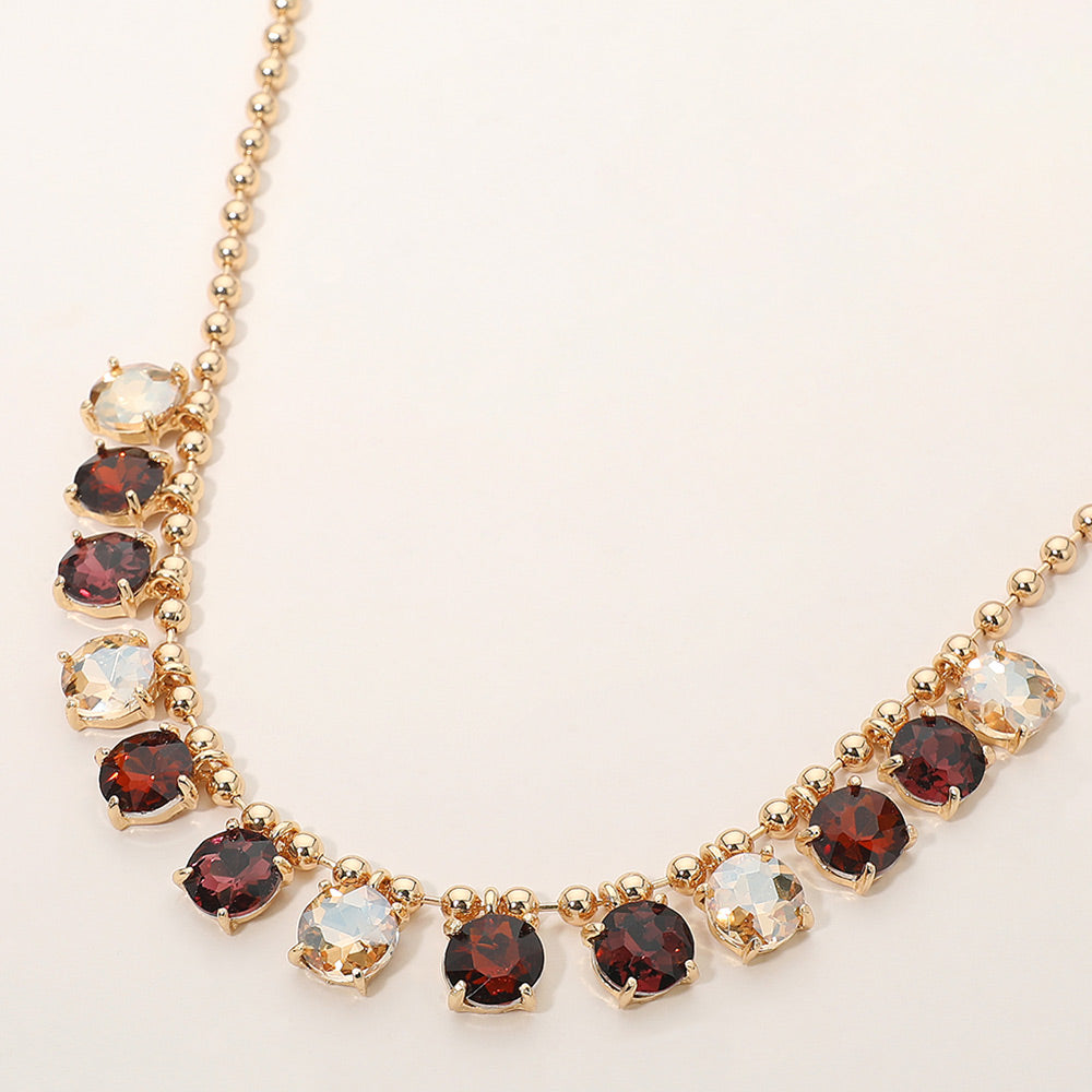 Madeline Love Brown, Multi Cushion Round Stone Beaded Link Evening Necklace