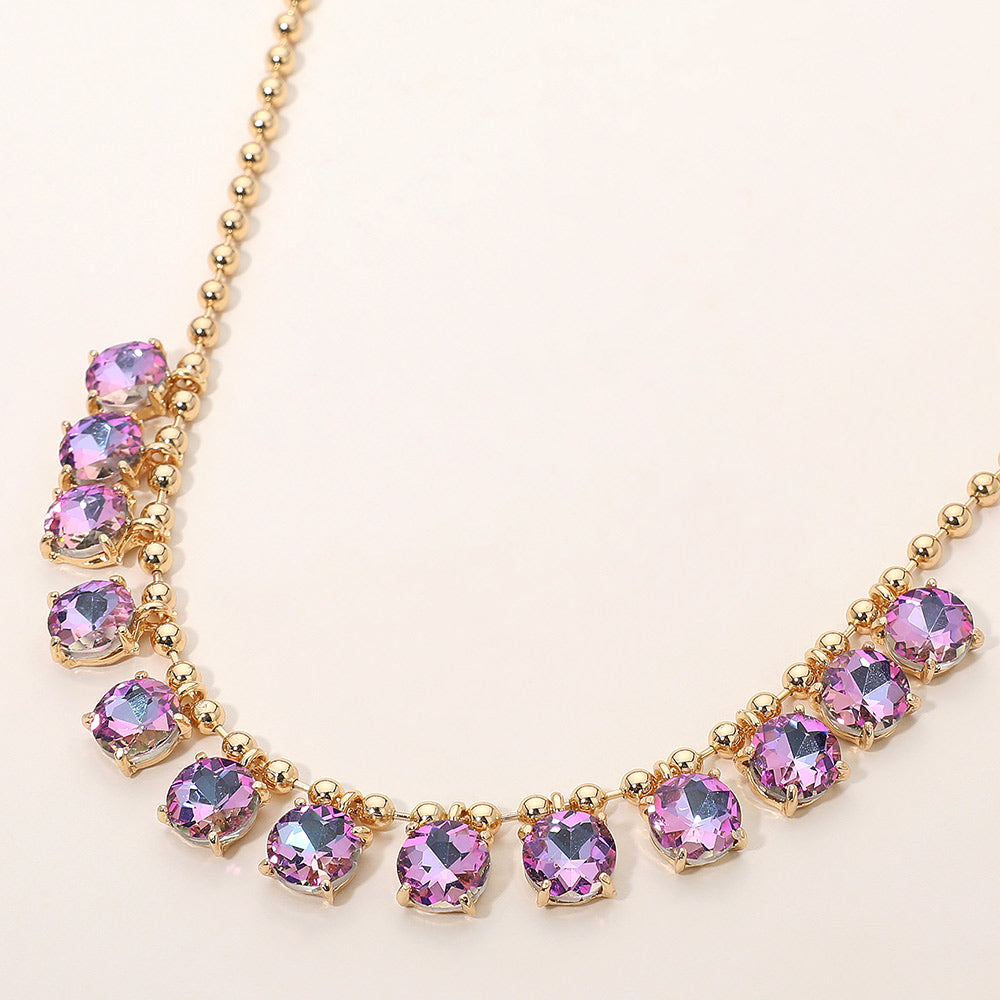 Madeline Love AB, Lavender Cushion Teardrop Round Stone Link Evening Necklace