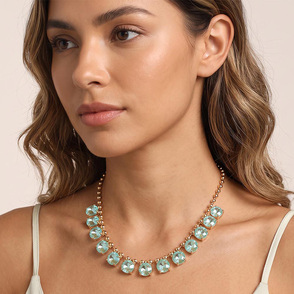 Madeline Love AB, Mint Cushion Teardrop Round Stone Link Evening Necklace